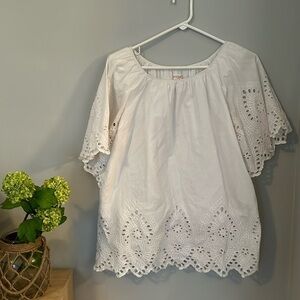 Cat & jack white girls blouse size 14/16 XL lace detail cotton top eyelet